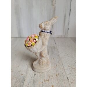 Wax bunny flower basket vintage rabbit Easter unique bow home decor
